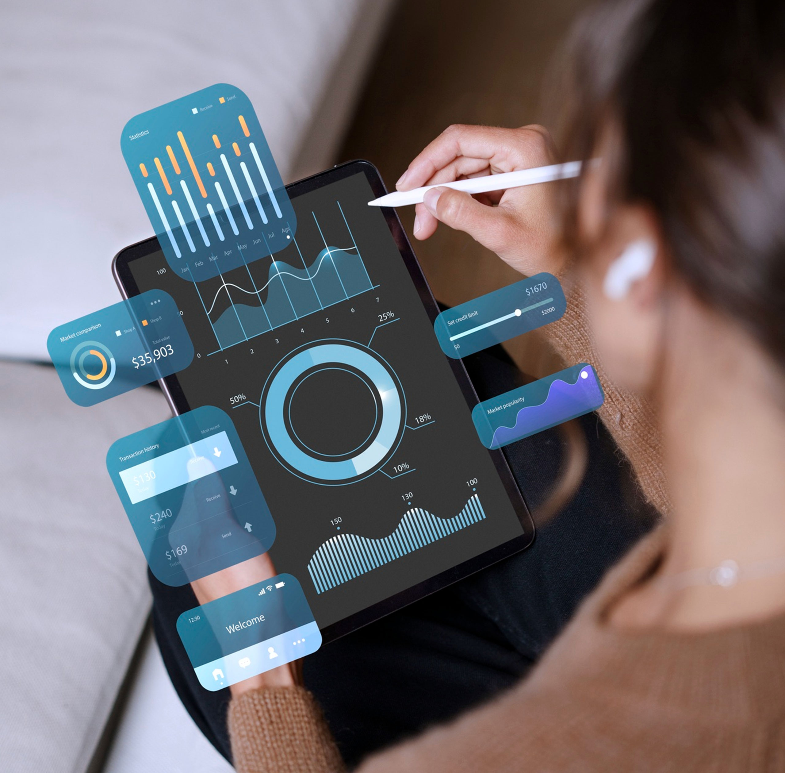 Woman using a tablet for app development